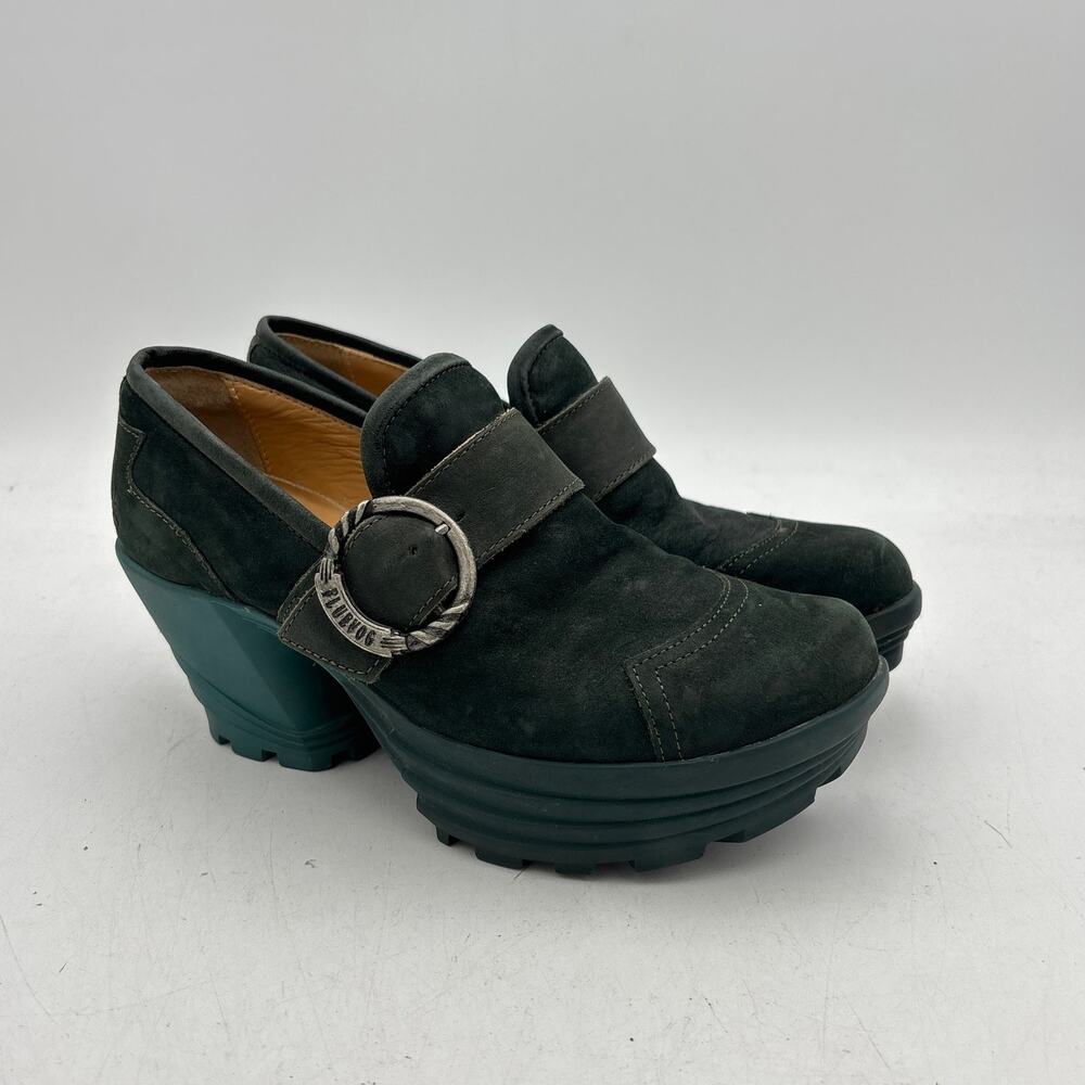 John Fluevog Jammin Suede Platform Buckle Shoes Heels Women's 8 Boho Twee